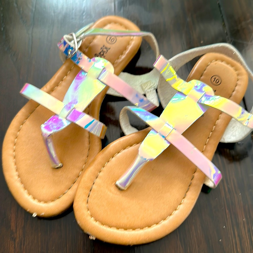 Sold!!!!! Toddler Silver Iridescent sandals size 10 girls
